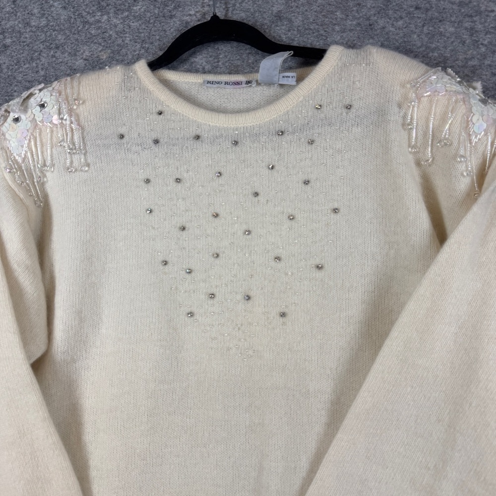 Vintage Rino Rossi Ivory Angora Blend Beaded Knit Sweater Size M Vintage Chic - Picture 3 of 16